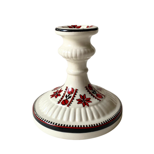 Vintage Ukrainian Motif Ceramic Candle Holder