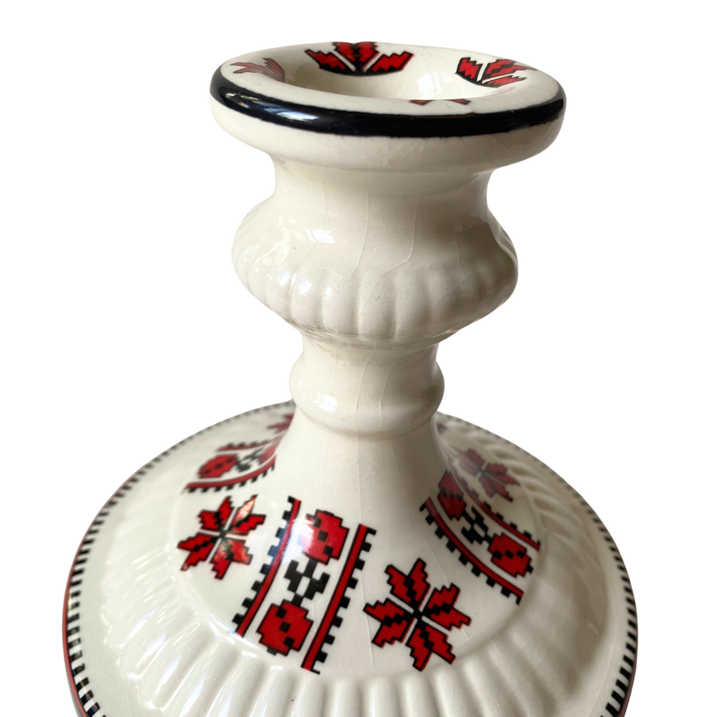 Vintage Ukrainian Motif Ceramic Candle Holder