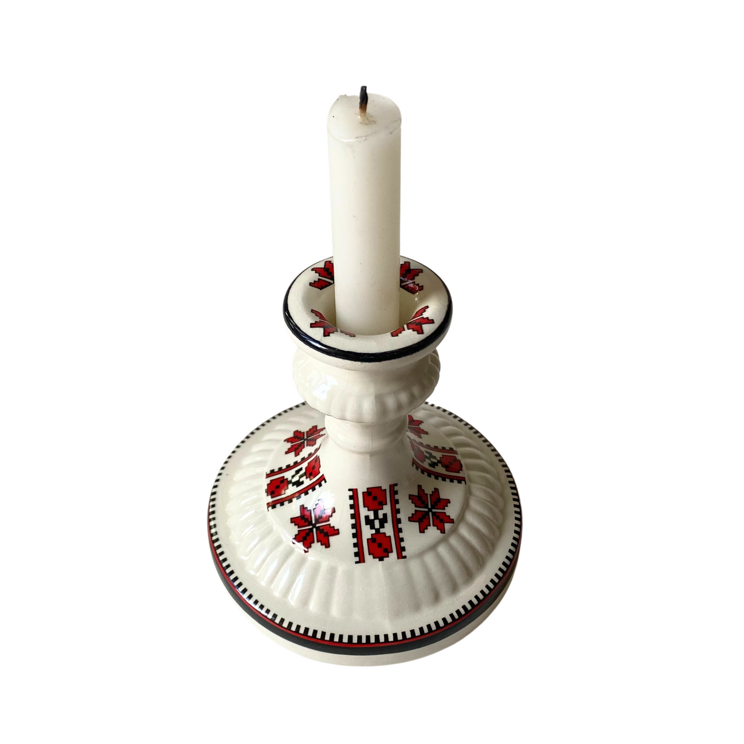 Vintage Ukrainian Motif Ceramic Candle Holder