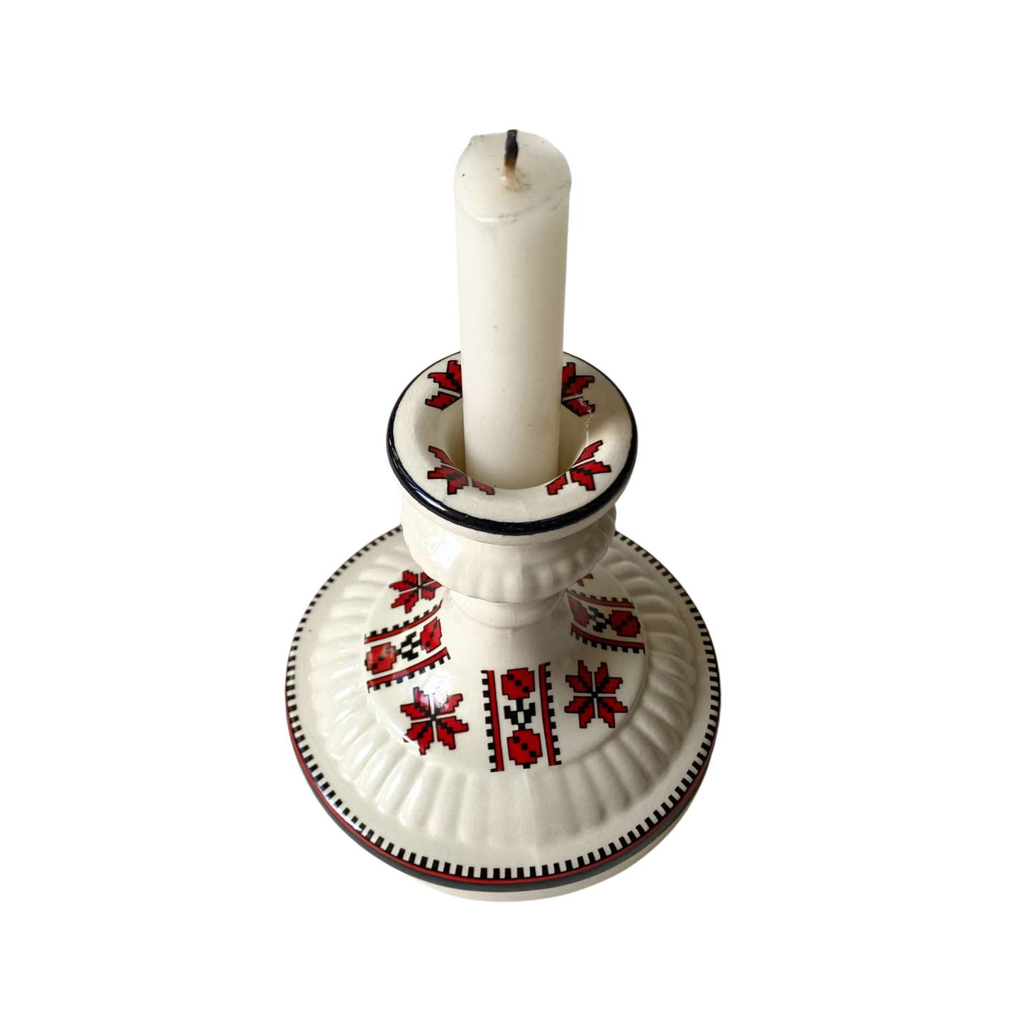 Vintage Ukrainian Motif Ceramic Candle Holder