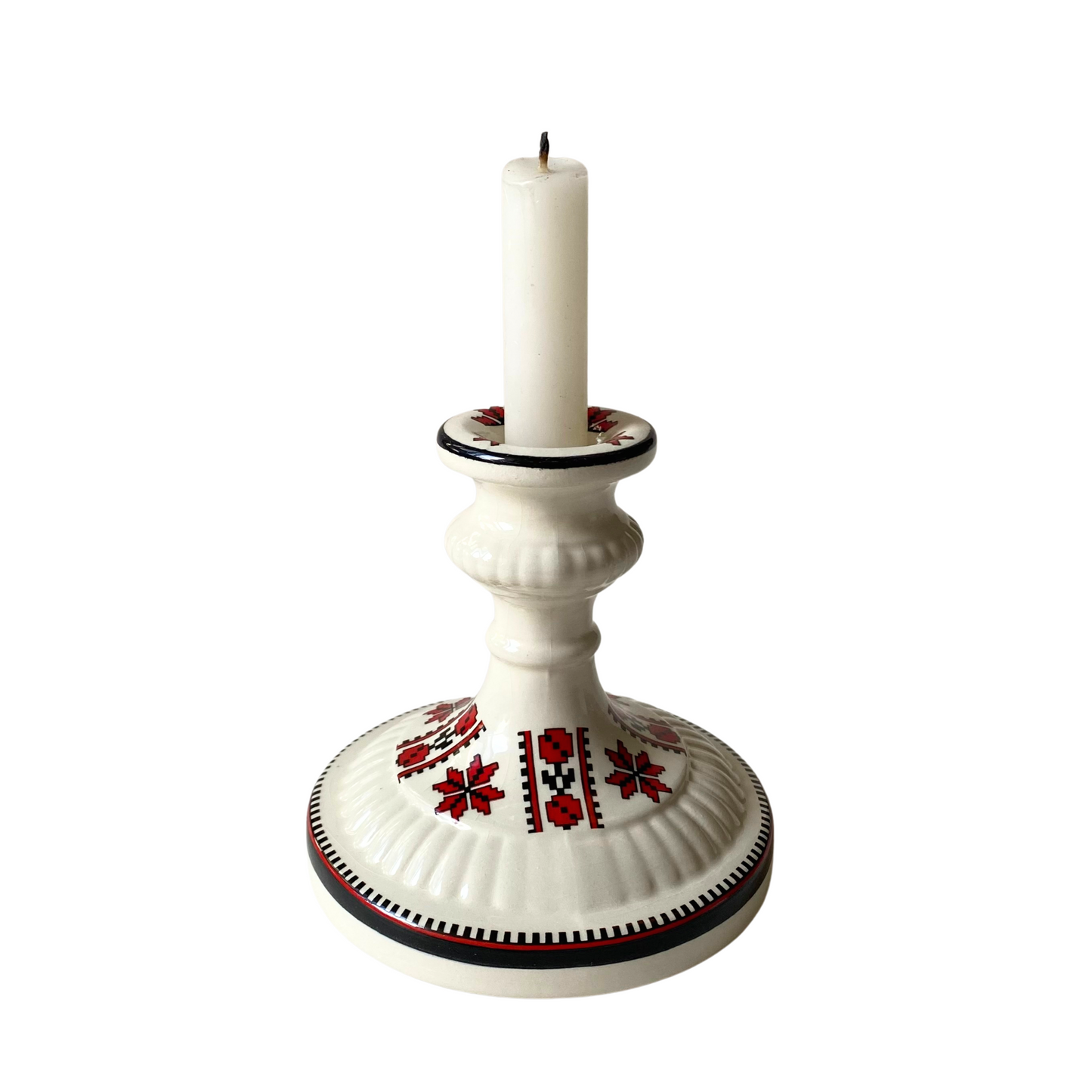 Vintage Ukrainian Motif Ceramic Candle Holder