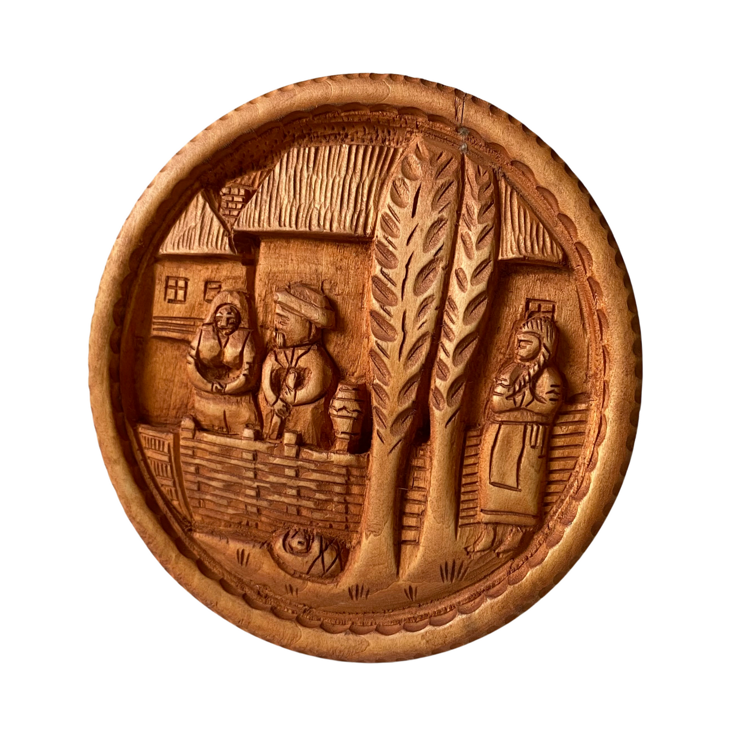 Vintage Round Wood Carving