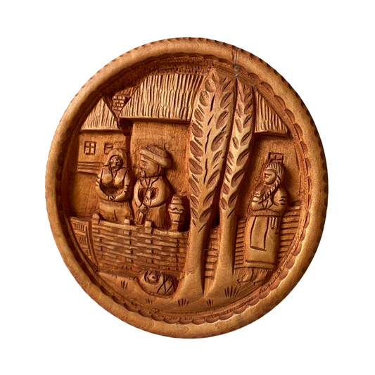 Vintage Round Wood Carving