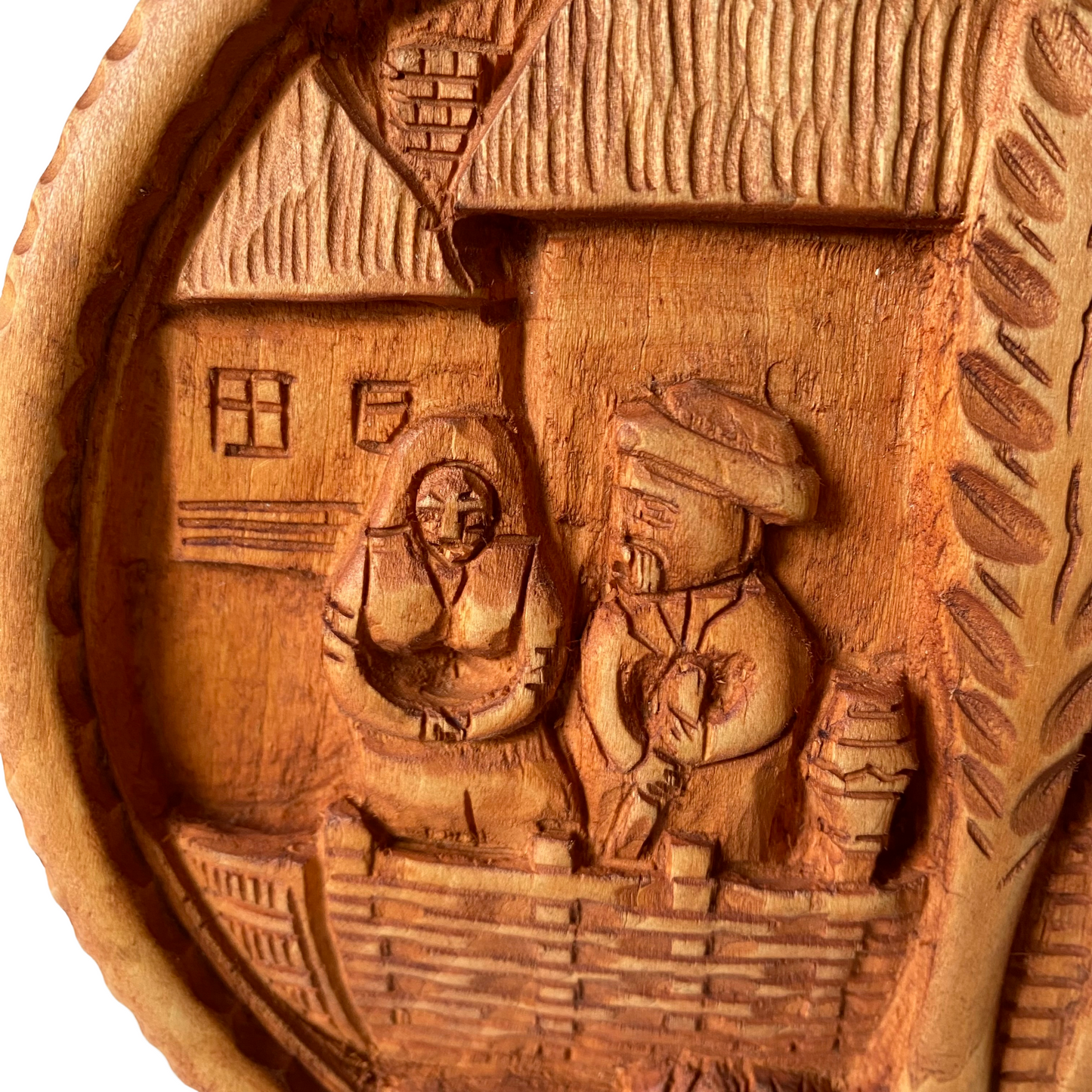 Vintage Round Wood Carving