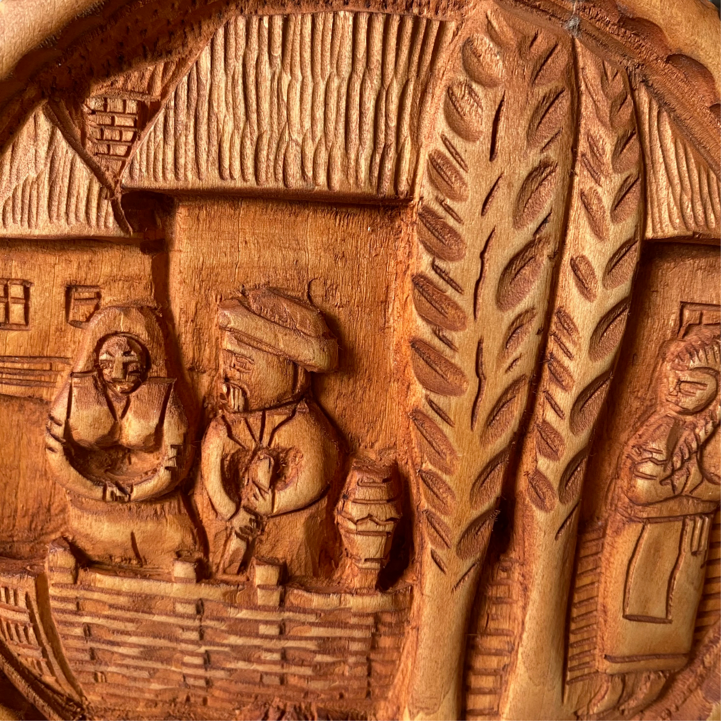 Vintage Round Wood Carving