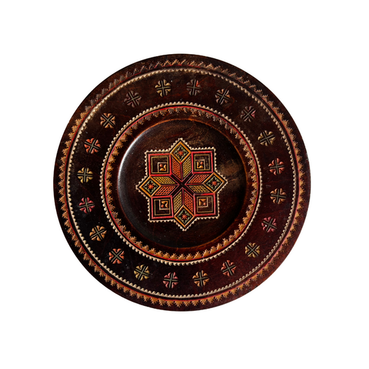 Vintage Wooden Painted Plate (16.5 cm)