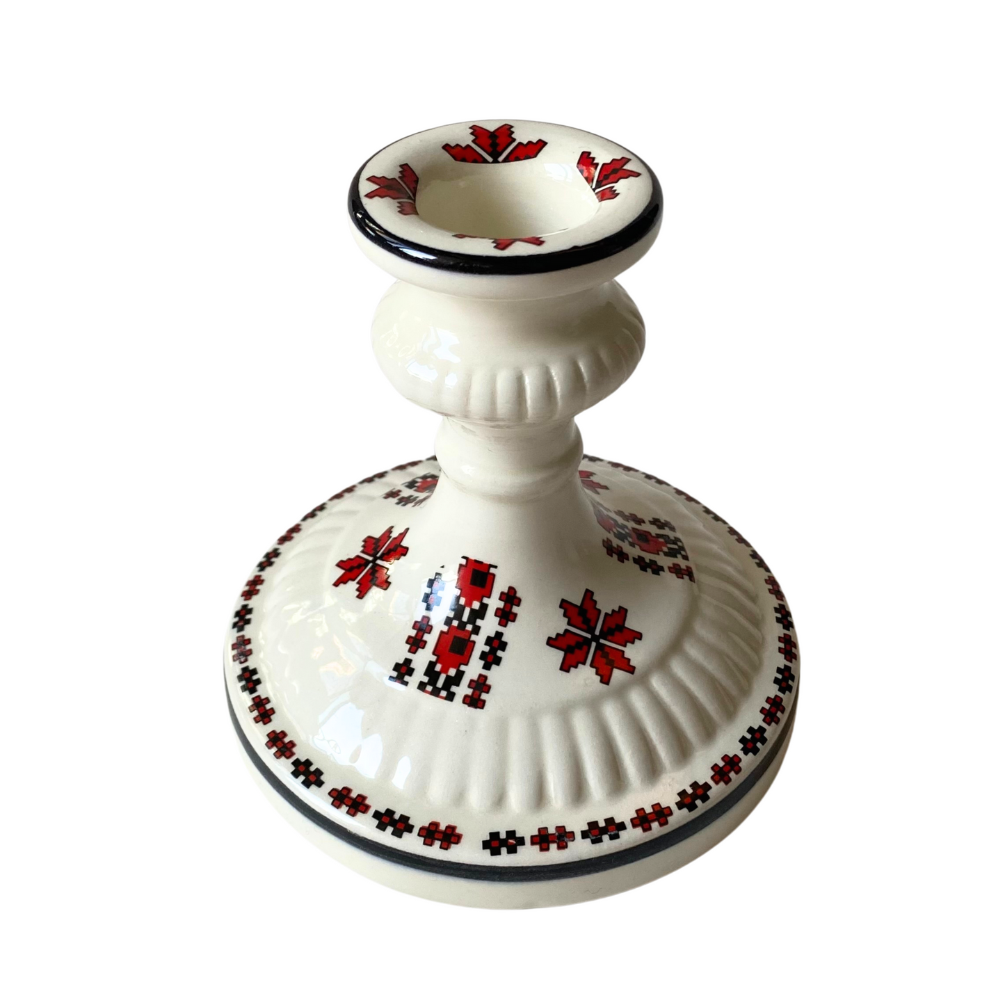 Vintage Ukrainian Motif Ceramic Candle Holder