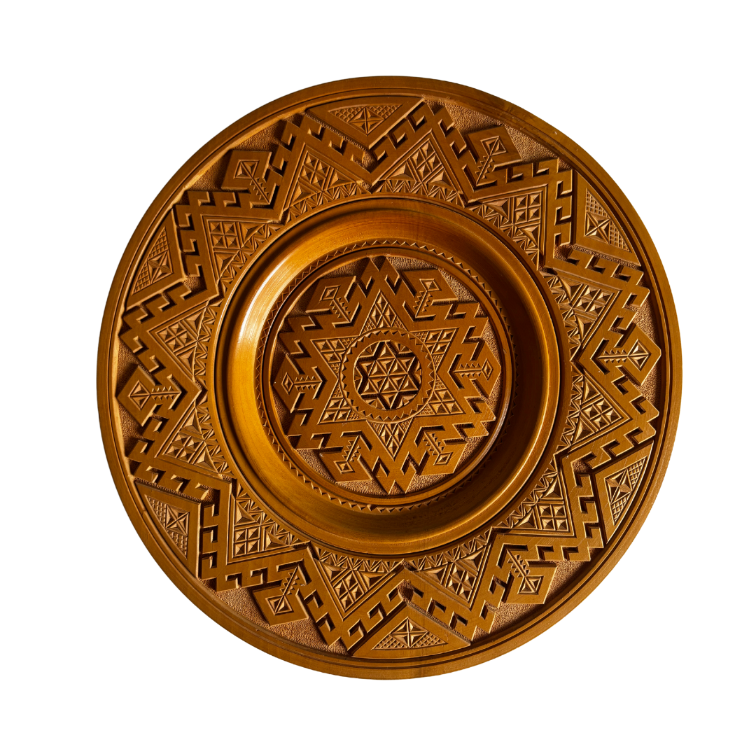 Vintage Large Wooden Decorative Plate (28 cm)