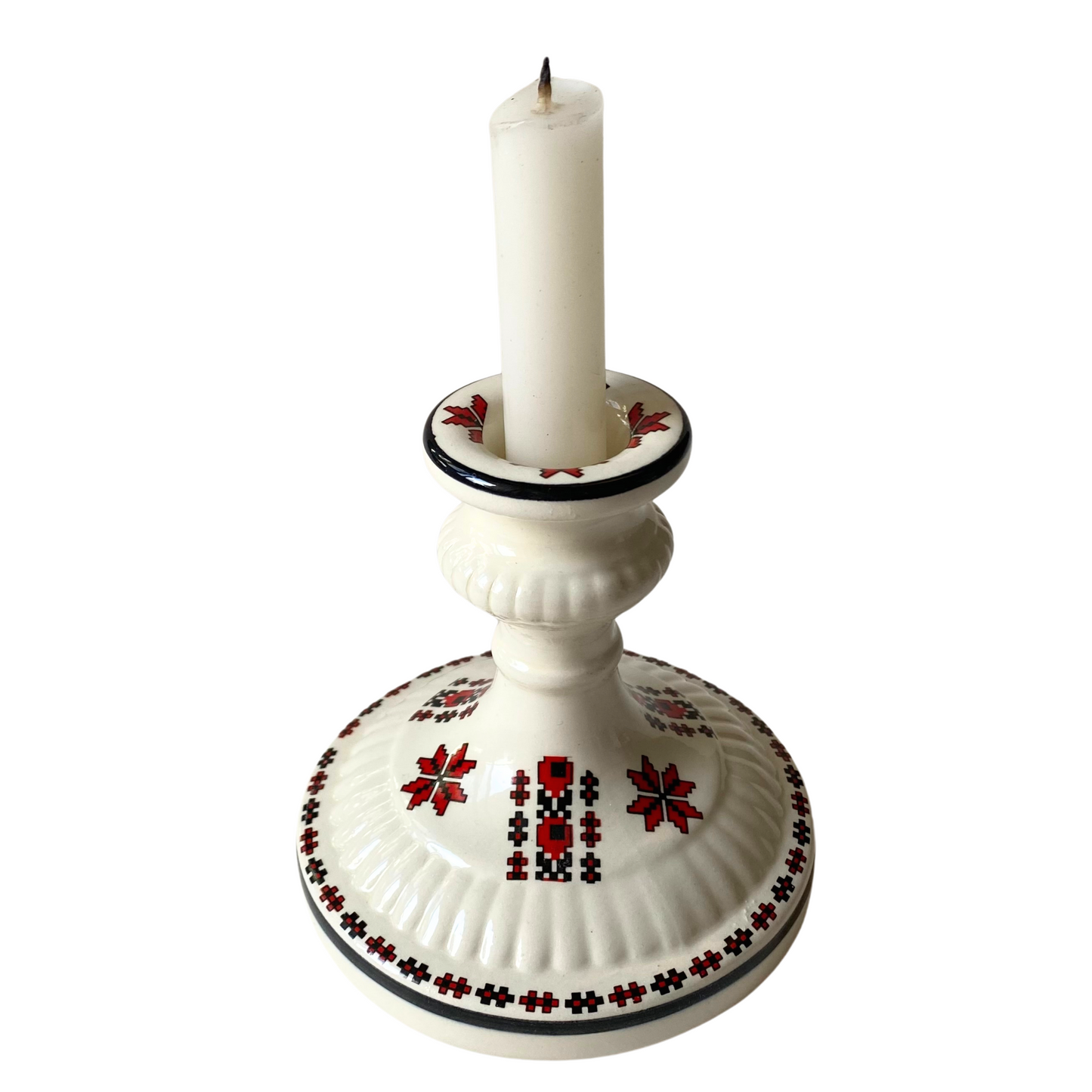 Vintage Ukrainian Motif Ceramic Candle Holder