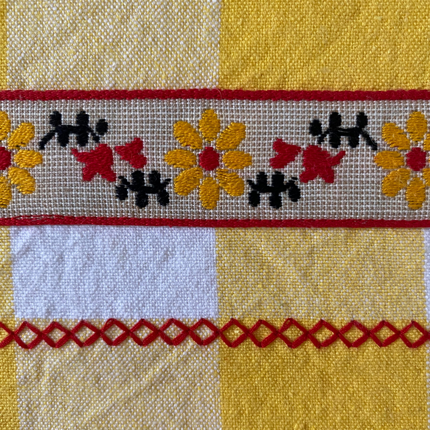 Yellow Plaid with Red Tea Towel