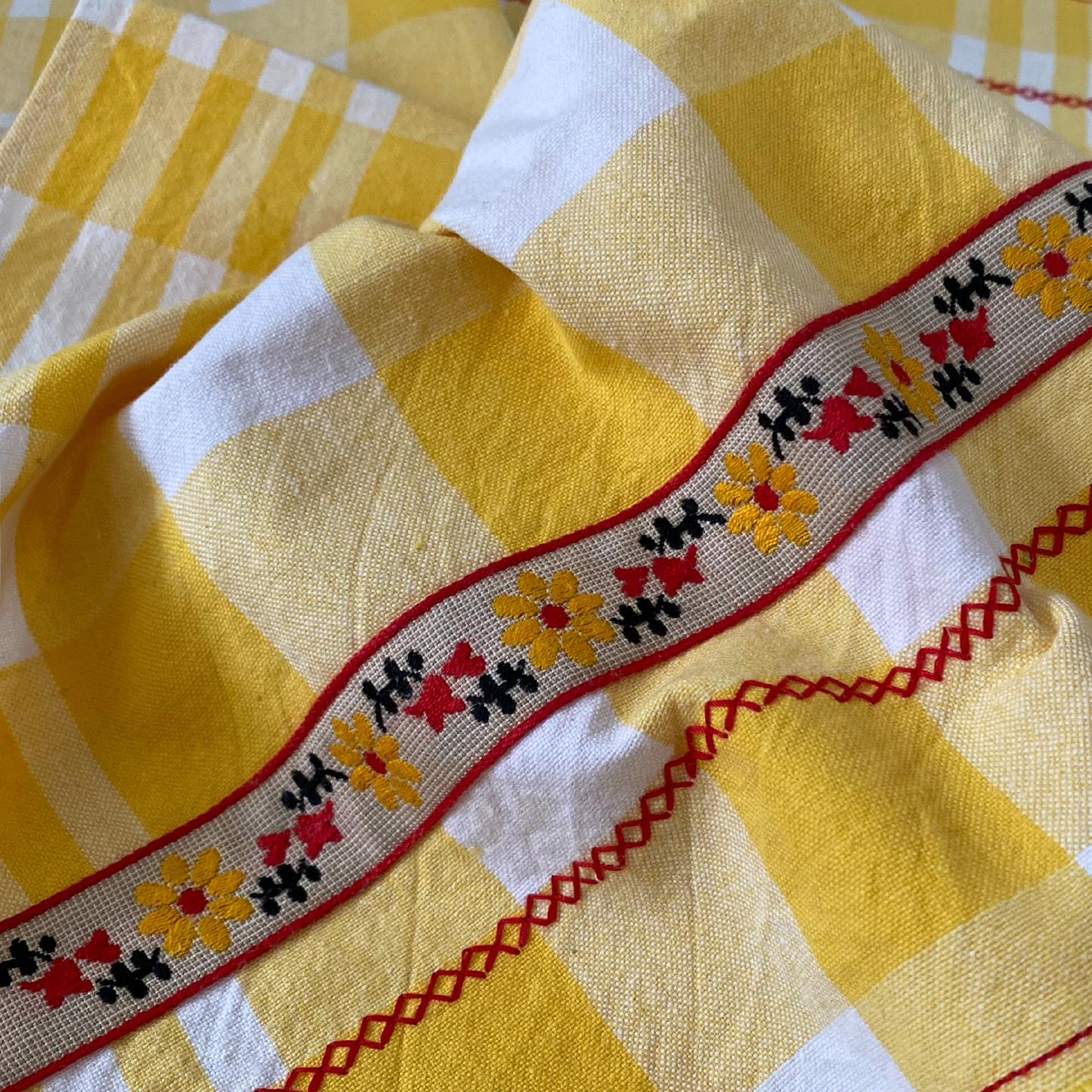 Yellow Plaid with Red Tea Towel