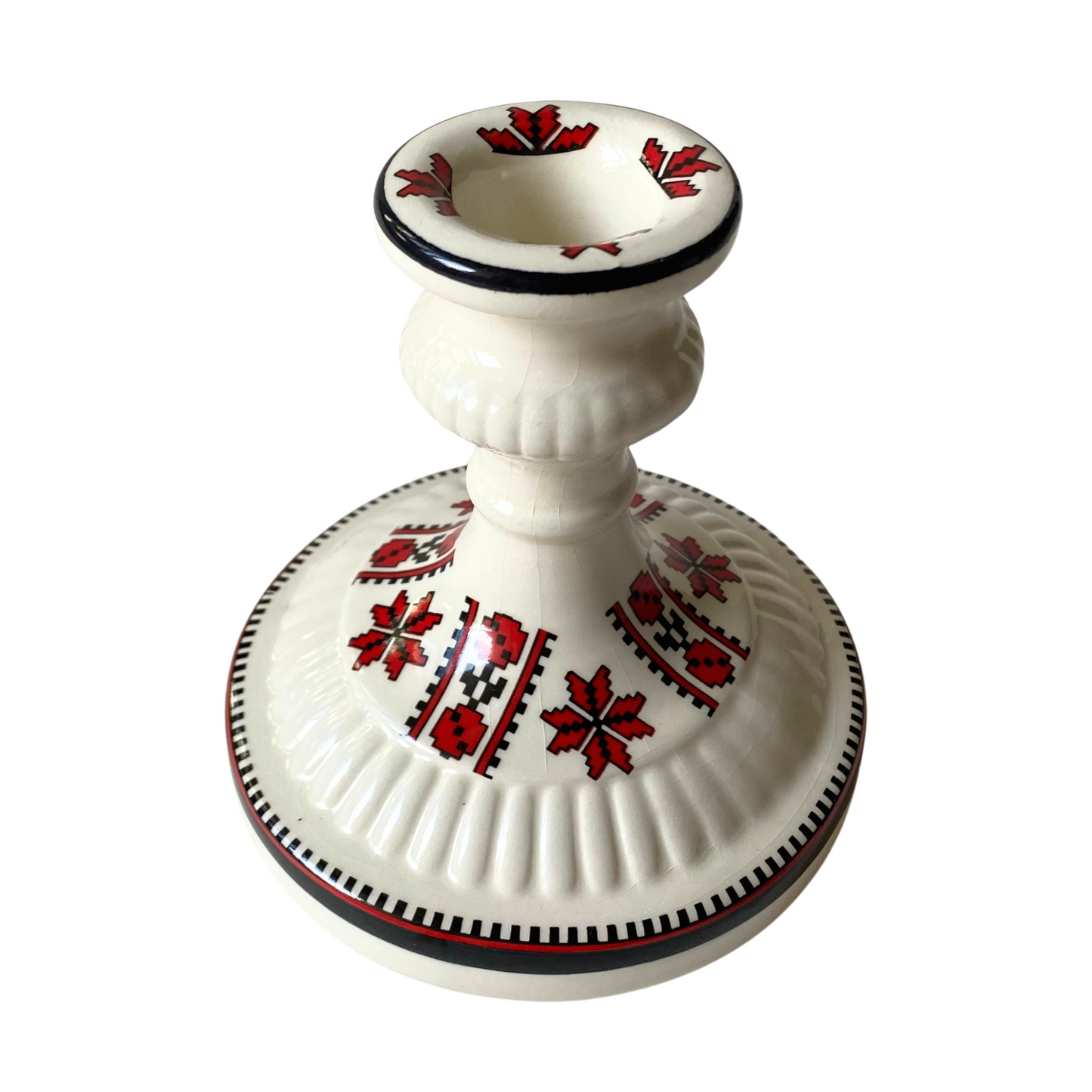 Vintage Ukrainian Motif Ceramic Candle Holder