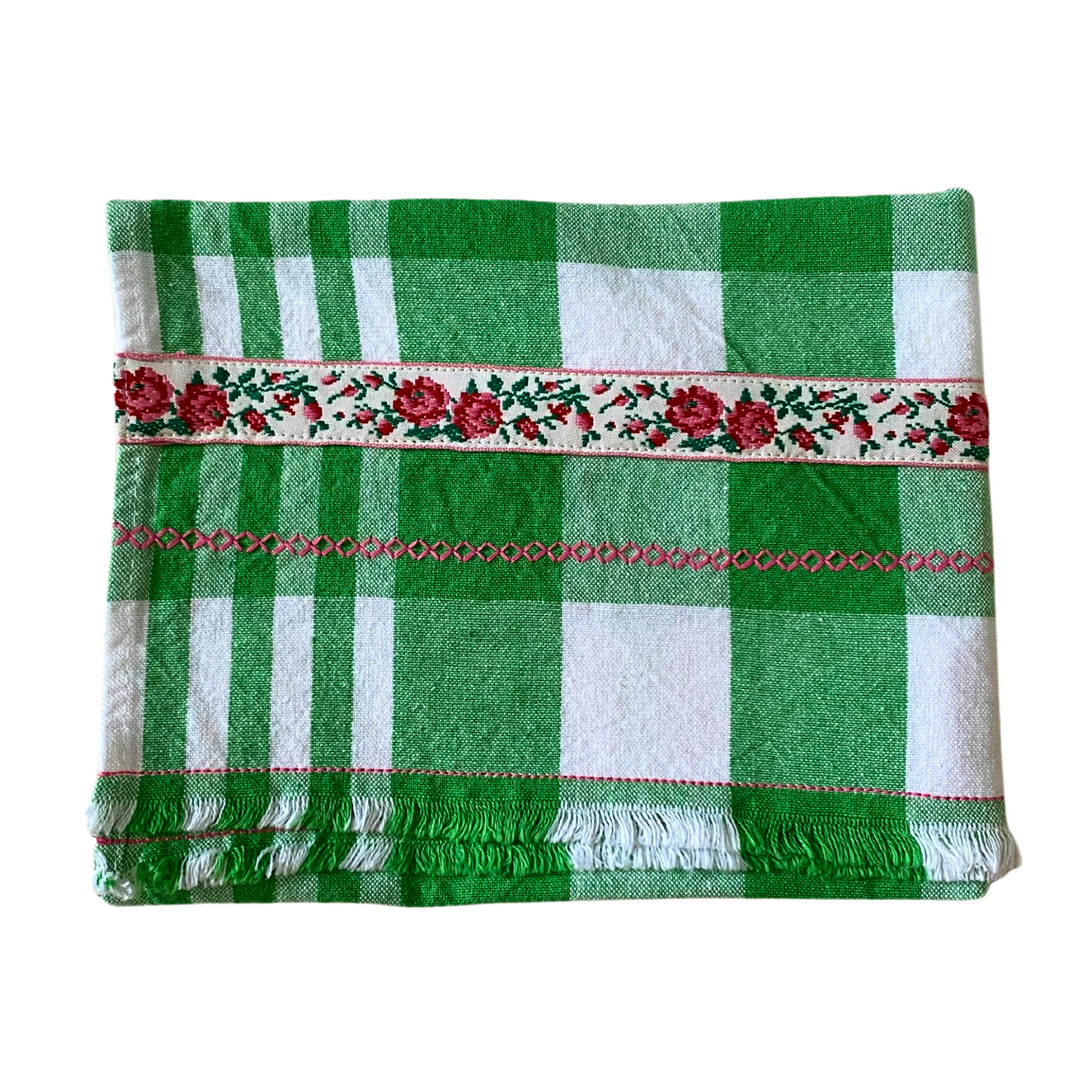 Green Plaid with Pink Tea Towel