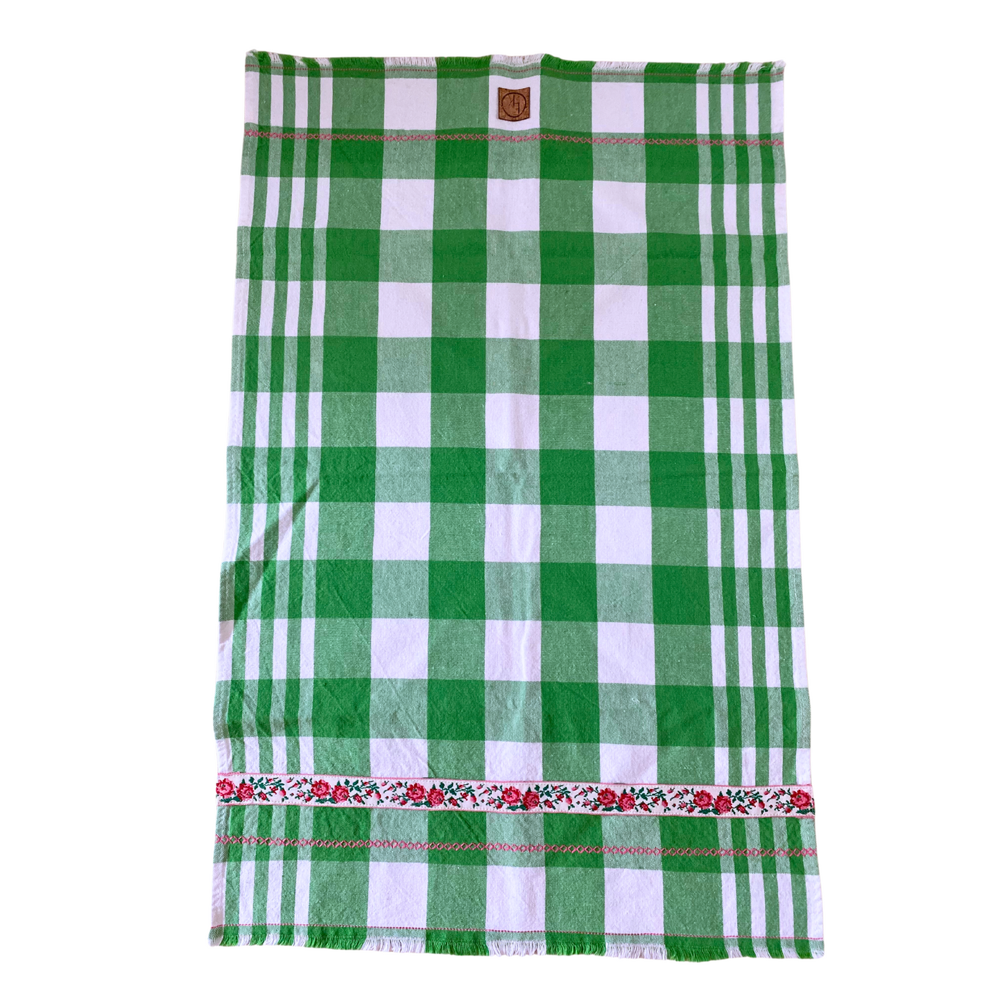 Green Plaid with Pink Tea Towel