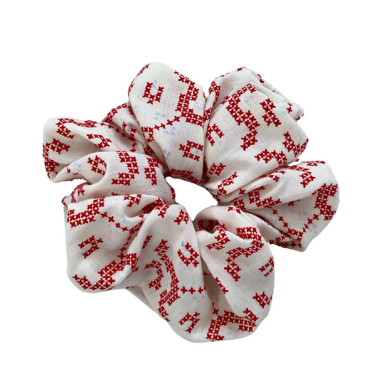 Upcycled Red & White Scrunchie