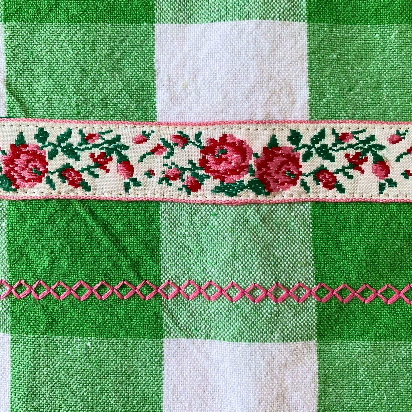 Green Plaid with Pink Tea Towel