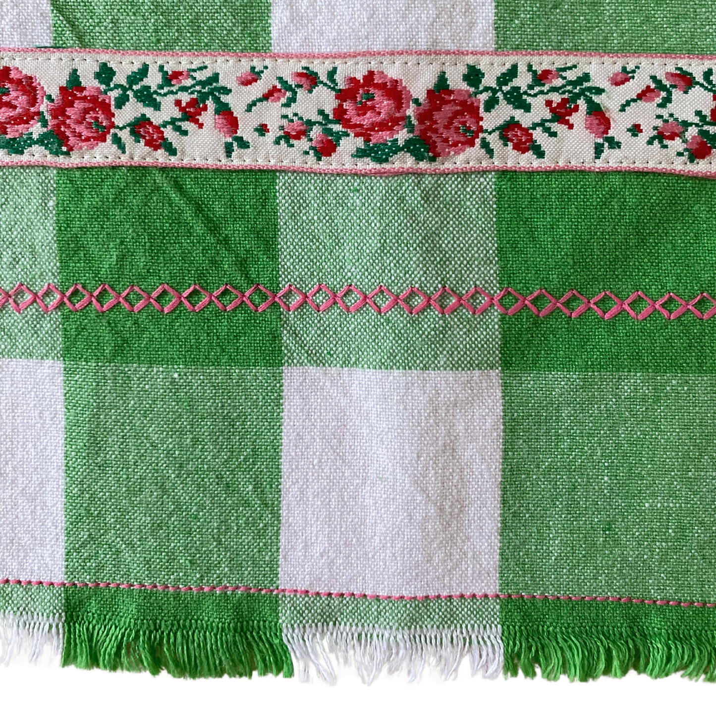 Green Plaid with Pink Tea Towel