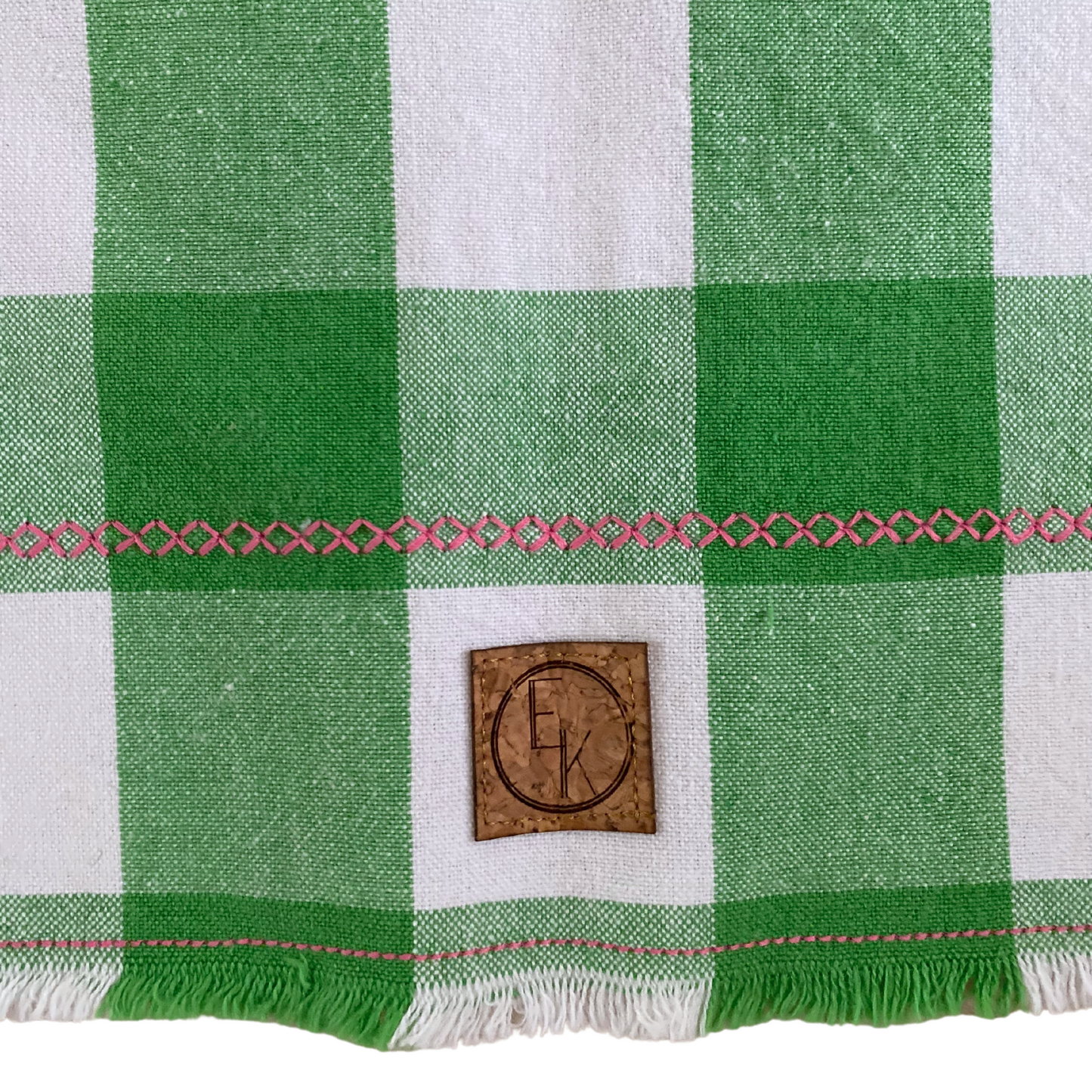 Green Plaid with Pink Tea Towel