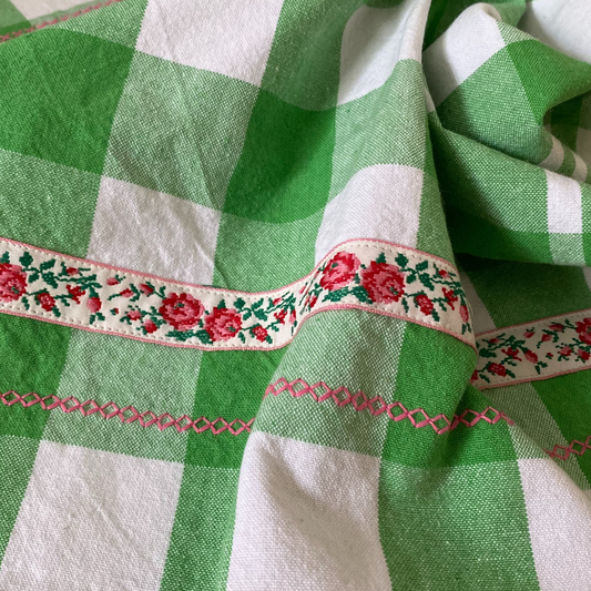 Green Plaid with Pink Tea Towel
