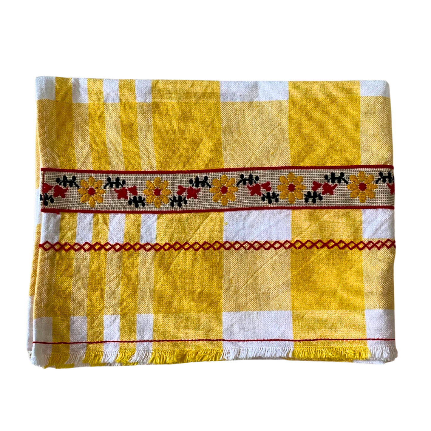 Yellow Plaid with Red Tea Towel